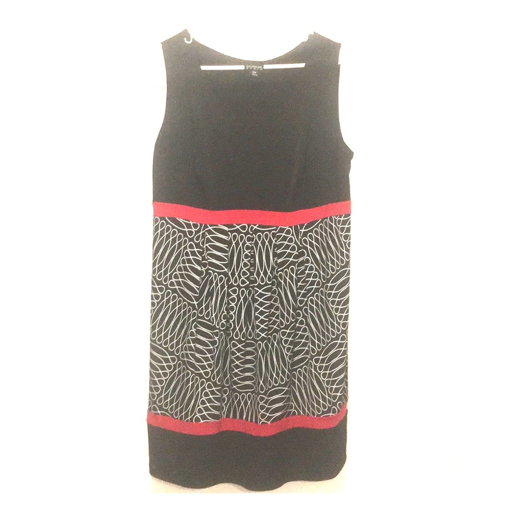 Black patterned dress with red accents